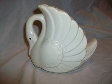 Vintage Unknown Unmarked Art Pottery White Swan Planter picture