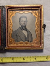 Antique Ambrotype Photo in full case, handsome Victorian Man w/ vest and bowtie  picture