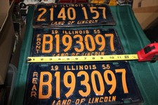 BEAUTIFUL METAL PAIR  ILLINOIS LICENSE PLATES  1955 B193097 + BONUS 2140157 picture