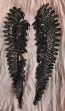 GOTHIC ANTIQUE VICTORIAN 19TH C BLACK JET BEAD DRESS APPLIQUE LOT OF 2 picture