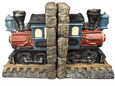 Vintage Locomotive Train Bookends Set of 2 Resin Home Office Collectible 90s picture