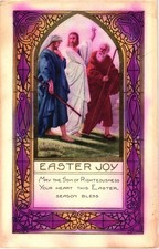 Easter Joy Wisemen Stained Glass Border Whitney Vintage Postcard Unposted picture