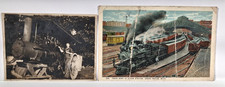 1932 Steam Train and tractor Union Station Grand Rapids Mich post card antique picture