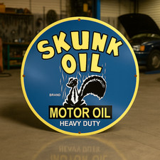 Vintage SKUNK OIL Heavy Duty Motor Oil Round Heavy Metal Sign XL - 19.7