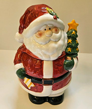 Vintage 1990's Int'l Silver Co Santa Claus Ceramic Cookie Jar w/ Lid 10in  picture