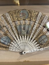 1700's hand painted french fan with sequins in shadow box (RARE) picture