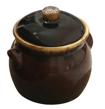 Hull Pottery Vintage Bean Pot Brown Glaze Drip Lid Oven Proof Boston Baked USA picture