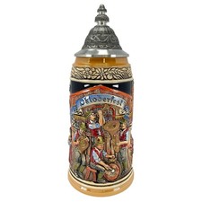 Munich Oktoberfest Musicians with People Drinking Beer LE German Beer Stein 1 L picture