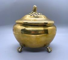 Antique Vintage Russian Brass Oval Lidded Footed Sugar Bowl Trinket Box picture