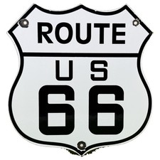 VINTAGE US ROUTE 66 PORCELAIN SIGN HIGHWAY SHIELD MOTHER ROAD GAS STATION GARAGE picture