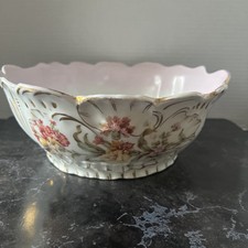 Carl Tielsch-C.T. GERMANY Bowl(Raised&Gilt Floral Porcelain)1885-1910’s ANTIQUE picture