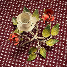 Vintage painted metal Rose Taper Candle Holder, Toleware, Shabby Chic style picture