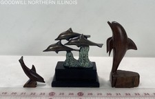 Lot of 3 Dolphin Figures Wood & Metal, Dolphin School & Solo picture
