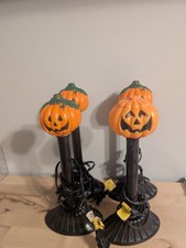 Vtg Lot Of 4 Halloween Jack O Lantern Blow Mold Candle Light  Pumpkin Head picture