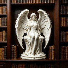 Graceful Sitting Angel Goddess Sculpture Winged Figurine Tabletop Home Decor picture