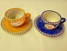 2 Vietri Solimene Campagna Vietri Cups & Saucers  Italy No Chips picture