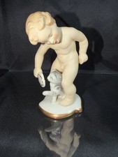 Vintage Alka Kunst Boy with Kitty Porcelain Figurine BAVARIA Western Germany picture