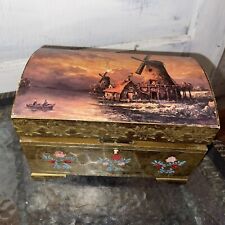 Apco Musical Vintage Wooden Jewerly Box Velvet Interior Hand paint Windmill Gold picture