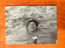Tiny Vtg Found Photo Man Buried In Sand Beach 3 x 2 picture