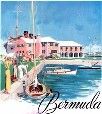 Bermuda Harbor by Artist Adolph Treidler Travel Art 1935 Vintage Magazine Image picture