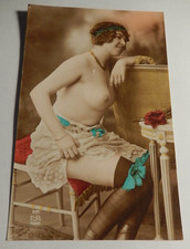 Vintage 1920's French Risque Nude Woman Breast Pinup Color Tinted Postcard A1 picture