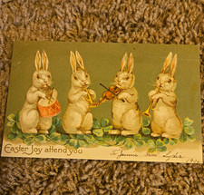 Antique 1906 Posted Easter Bunny Band Undivided Back Postcard picture