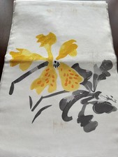 Vintage Nagoya Obi - Cream Beige with Yellow Flowers, Taisho Style picture