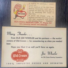Thank You Cards for Purchasing Beer from Old Crown Brewing Co. Fort Wayne, Ind. picture