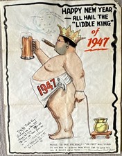 Rare Vintage ‘Liddle King' New Year Humor Original Ink Cartoon 1946 Hanrahans picture