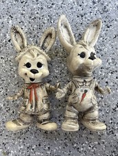 Vintage Creative Mfg 1977 Cute Plastic Bunny Rabbit Bank His & Her Couple Easter picture