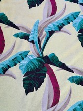 1940’s Miami Beach Birds of Paradise on Lemon Hawaiiana Barkcloth Vintage Fabric picture