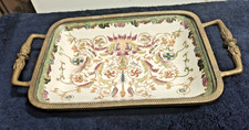 Vintage Tang Hua Zhi Rong  Porcelain and Brass Tray  15 1/2 ” x9 1/2 ” picture