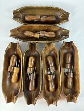 VINTAGE WOOD CORN COB HOLDERS WITH WOOD CORN COB SKEWERS MADE IN PHILIPPINES picture