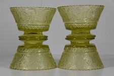 4 Federal Pressed Glass Depression Dessert Sherbert Footed Bowls Yellowish Green picture