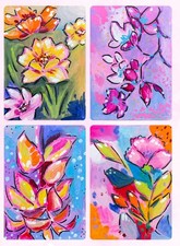 ACEO Art Card PRINTS Set of 4 Hand Painted Acrylic Original 3.5inx2.5in picture