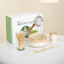 Premium Matcha Tea Set - 5 Pcs with Kiln-Transformation Glaze Ceramic Bowl, P... picture