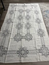 Antique Linen 109x62”Tablecloth  Pulled Tread picture