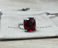 David Yurman 925 Silver Chatelaine 20mm Red Garnet & Diamond Ring Sz 8 picture