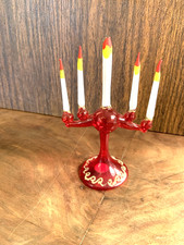 Vintage Hand Blown Hand Painted Red Glass Candelabra Ornament Christmas picture