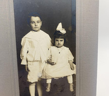 Vtg 1900s Charles & Floreve Children Cabinet Card Photo Sepia 6x8 Original picture