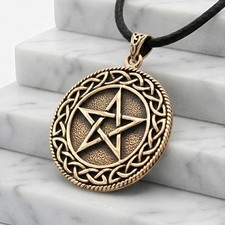 Bronze Celtic Knot Pentacle Pendant - Gold Pentagram Necklace Wiccan Pagan picture