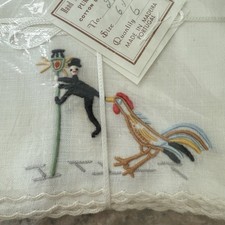 Vintage Linen Cocktail Napkins Madeira Embroidered Man Lamppost Set of 6 NOS picture