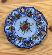 Vintage Vestal Alcobaca Blue W Floral Reticulated Hand Painted Plate Portugal picture