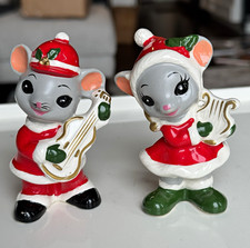 Napcoware Figurines Christmas Holiday Mouse Couple With Guitar & Lyre  4” Japan picture