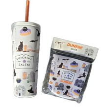Salem, MA x Dunkin' Donuts Entering Salem  White Tumbler Cup & Drink Sleeve SET picture