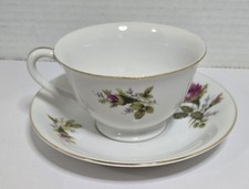 50s Vintage Thames Fine China Moss Rose Porcelain Footed Teacup & Saucer Set HTF picture