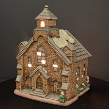 Lefton Colonial Village Christmas Old Stone Church Vintage Collectible Lighted  picture