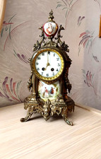 Antique Gilbert Clock Co. Porcelain Gilt Bronze Mechanical Wind-Up Mantel Clock picture