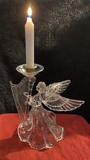 9” Tall Acrylic Clear Angel Playing The Harp Candleholder.  picture
