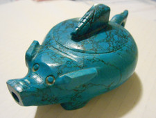 Small Hand Carved Howlite PIG & CORN Incense Burner or Tea Pot Shelf Sitter picture
